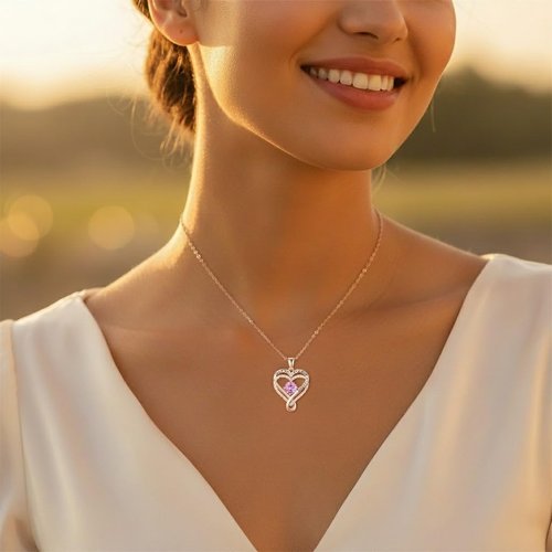 Infinity Necklace by S925 - Elegant Rose Gold Birthstone Pendant Jewelry Gift for Women