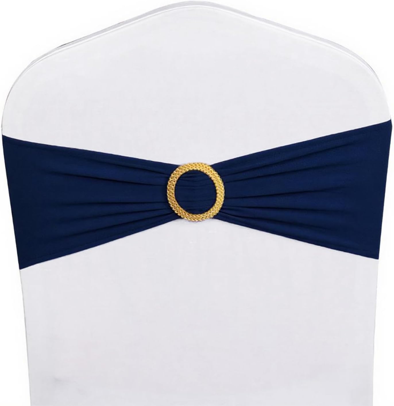 Skiennix Spandex Navy Blue Chair Sashes - Pack of 50 with Gold Buckles for Weddings & Events