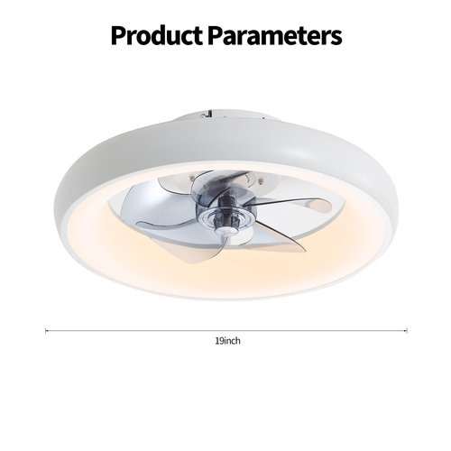 CxiFzer 19‘’Ceiling Fan with Light Memory and Remote,Low Profile Flush Mount Memory,5 Blades 6 Speeds, Dimmable LED, Quiet DC Motor, for Bedroom, Living Room, White