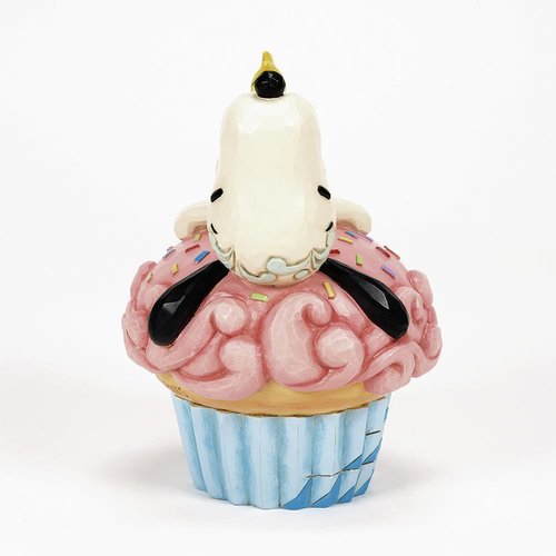 Enesco Peanuts by Jim Shore Collection Snoopy and Woodstock Laying on Cupcake Figurine- Stone Resin Hand Crafted Painted Collectible Peanuts Snoopy Figurines Birthday Home Decor Statue, 5.31 Inch
