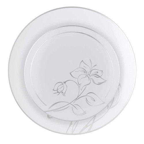 Silver Floral Lunch & Dinner Combo Plates (7.5" & 10", 32 Pieces) - Perfect for Upscale Events & Celebrations, Perfect for Mix & Match Dining