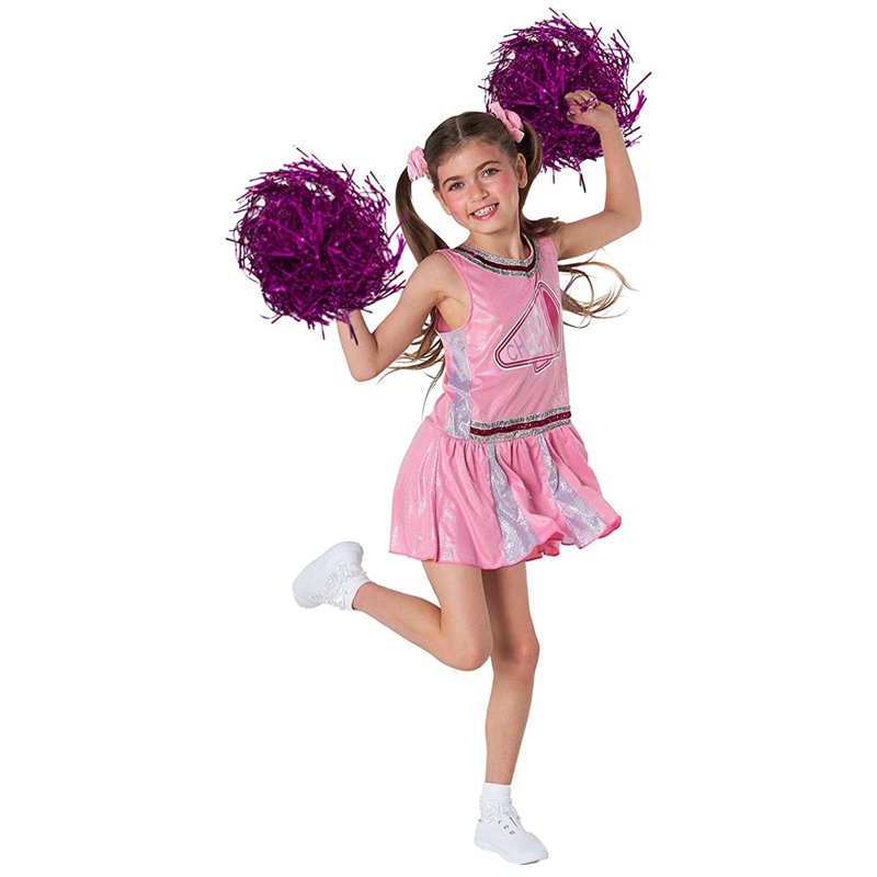 Pink Cheerleader Costume Girls S with Pom Poms - High School Glee Outfit