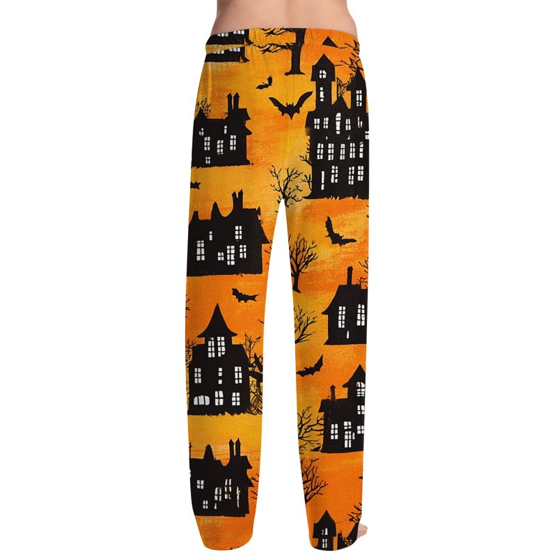 Men's Halloween Printed Pajama Bottoms - Orange XL Lounge Pants for Sleep & Relaxation