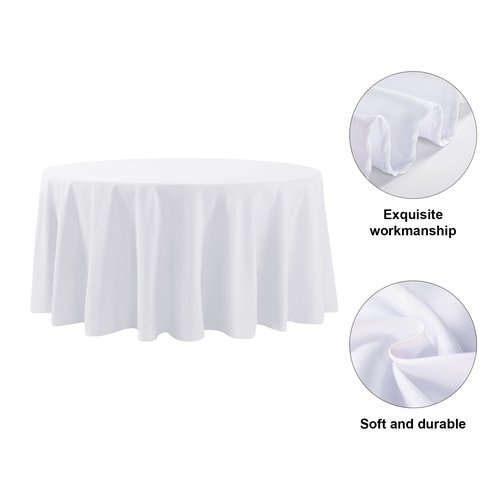 6 Pack White Round Tablecloths 120 Inches Table Cloth Stain and Wrinkle Resistant Washable Polyester Table Cover Fabric for Party, Wedding,Dining,and Banquet Decoration