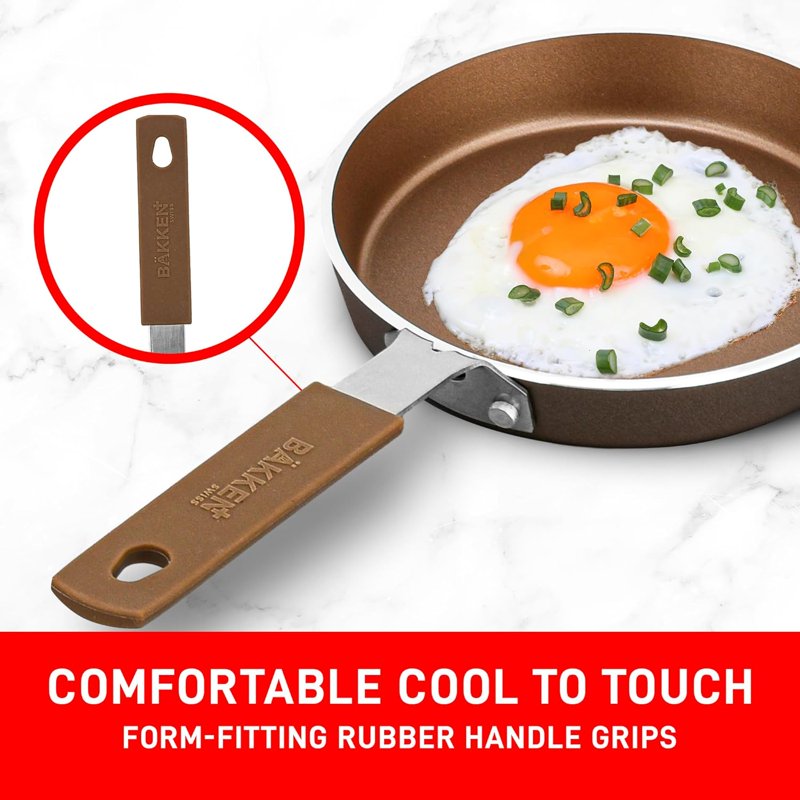 Mini Egg Pan Set – 5.5" Non-Stick Frying Pans with Spatula, Golden