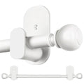 Curtain Rods No Drilling 32 to 58 Inches, USFOOK 5/8 Inch No Drill Curtain Rods for Windows with 3M Adhesive Brackets, Renter Friendly Drapery Pole with White Round Finials