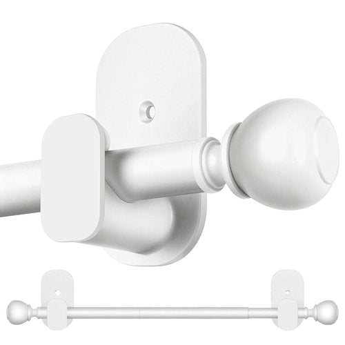 Curtain Rods No Drilling 32 to 58 Inches, USFOOK 5/8 Inch No Drill Curtain Rods for Windows with 3M Adhesive Brackets, Renter Friendly Drapery Pole with White Round Finials