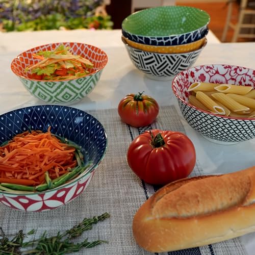 Soho 6-Piece Porcelain Bowl Set – 6.25" Small Multicolor Rice, Soup, Ice Cream, Side & Dipping Bowls – Modern Asian-Inspired Decorative Ceramic for Everyday & Entertaining Use