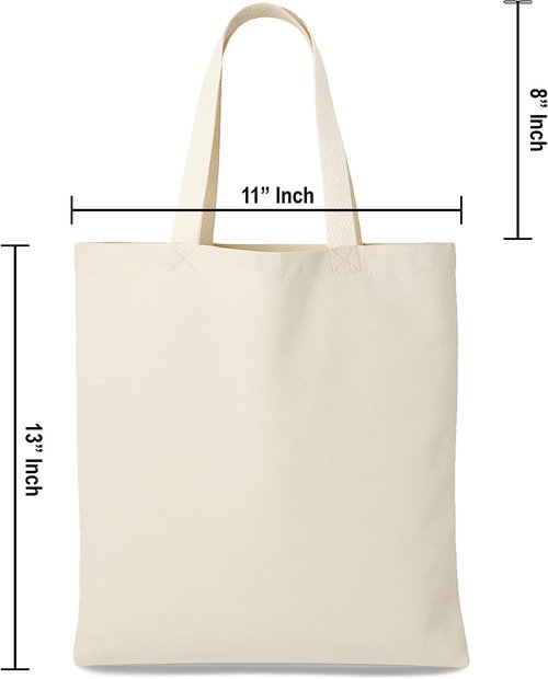 GiftExpress 12-Pack Natural Color Canvas Tote Bags - Versatile DIY Craft & Grocery Bags (13” x 11”)