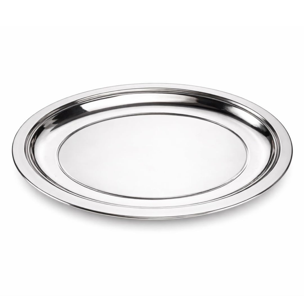 Chandler Stainless Steel Serving Tray 14 Inches | platters and trays for parties, Premium Oval Silver Platter for Serving Food, Party Trays, Turkey Platter