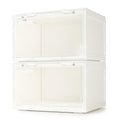 SupBro Collection Crate - Easy Access Storage Shoes Box -Plastic Foldable Stackable Sneaker Display Storage with Clear Side Open Door Organizer-2 Pack(White)