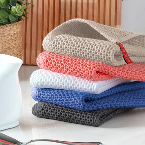Elegant Comfort 100% Turkish Cotton 24-Pack Waffle Premium Kitchen Towels - Quick Drying and Super Absorbent Kitchen Dishcloth Towels, Ultra Soft Multi-Purpose Cleaning Towels, 16 x 25, Dusty Rose