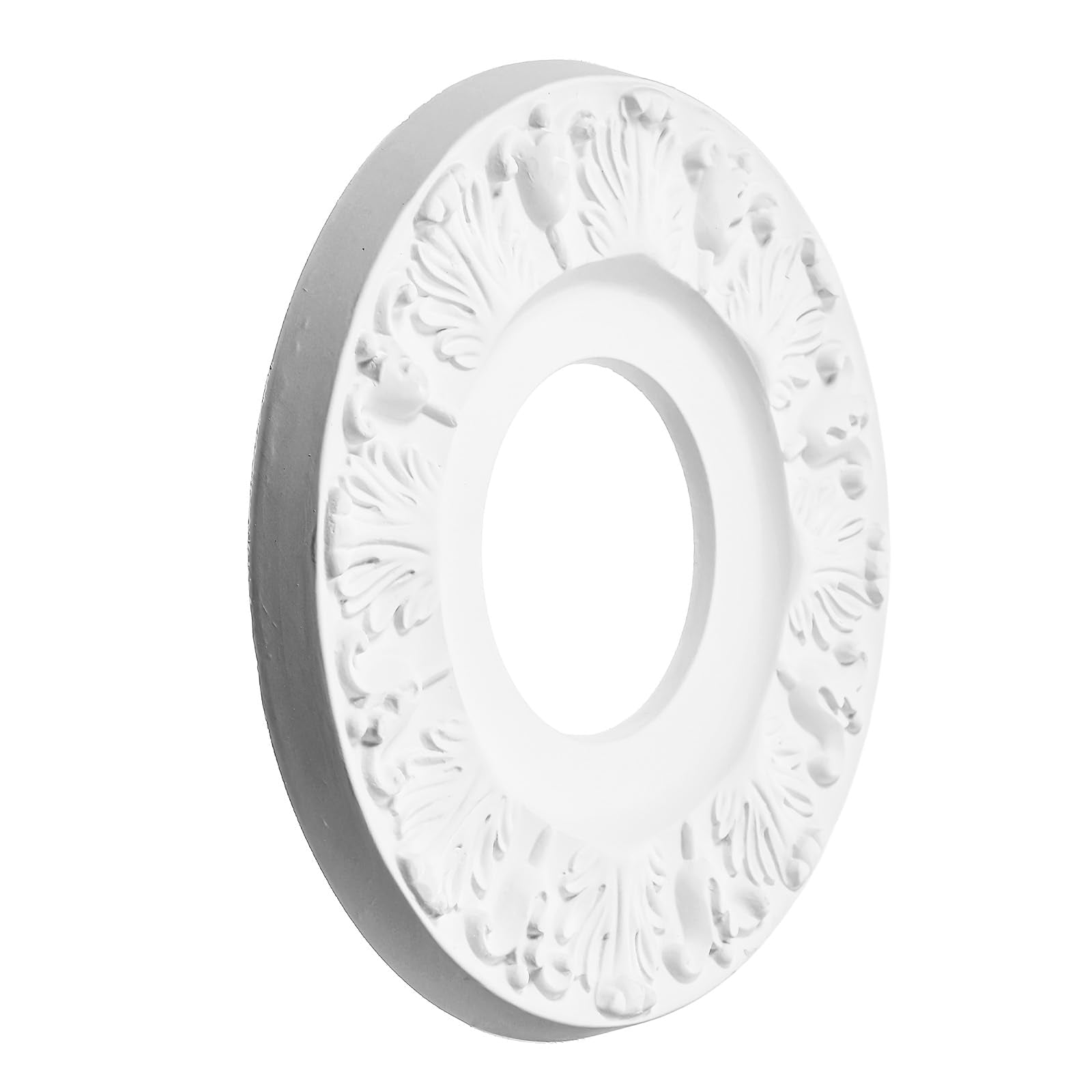 PercyEffie 2 Pcs Ceiling Medallion Molded Vintage White Carved Flower PU Medallions for Light Fixtures and Ceiling Fans Decorative Victorian Floral Design