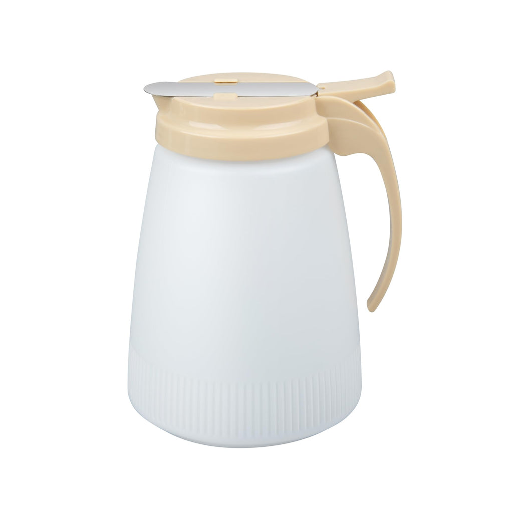 Restaurantware-Chef 101 48 Ounce All Purpose Syrup Dispensers, 10 Honey Dispensers - Beige Top, Stainless Steel Slide Cover, Plastic Pancake Syrup Bottle, Perfect For Diners, Restaurants, Home