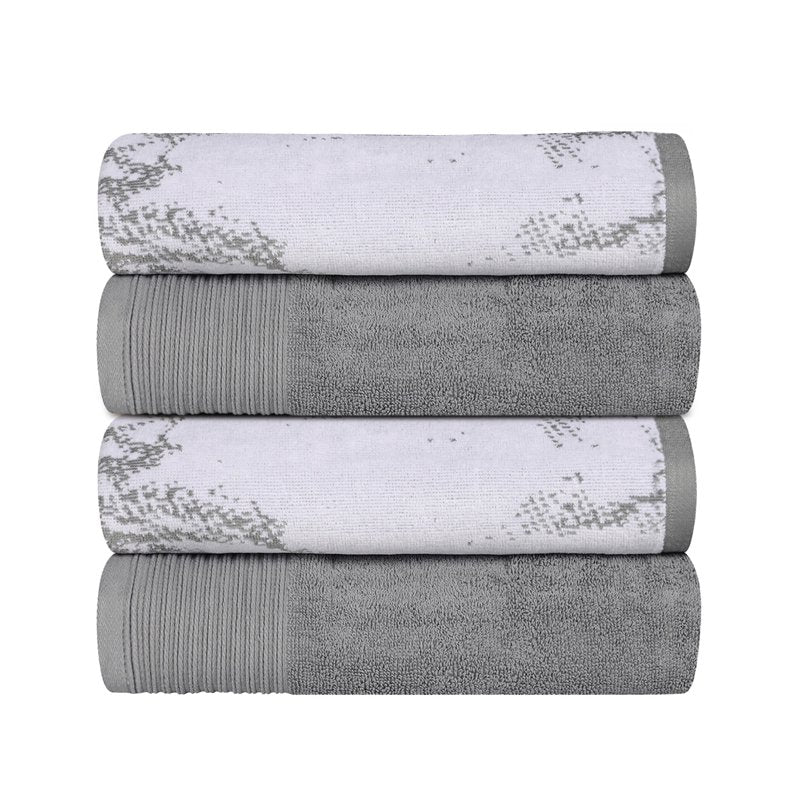 Gray Bath Towel Set - 4 Premium Cotton Jacquard Border Towels - Superior