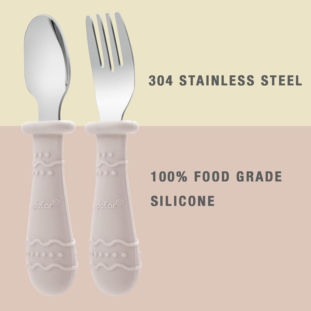 PandaEar Toddler Utensils - 6 Pack Kids Spoons & Forks | Stainless Steel & Silicone, Dishwasher Safe