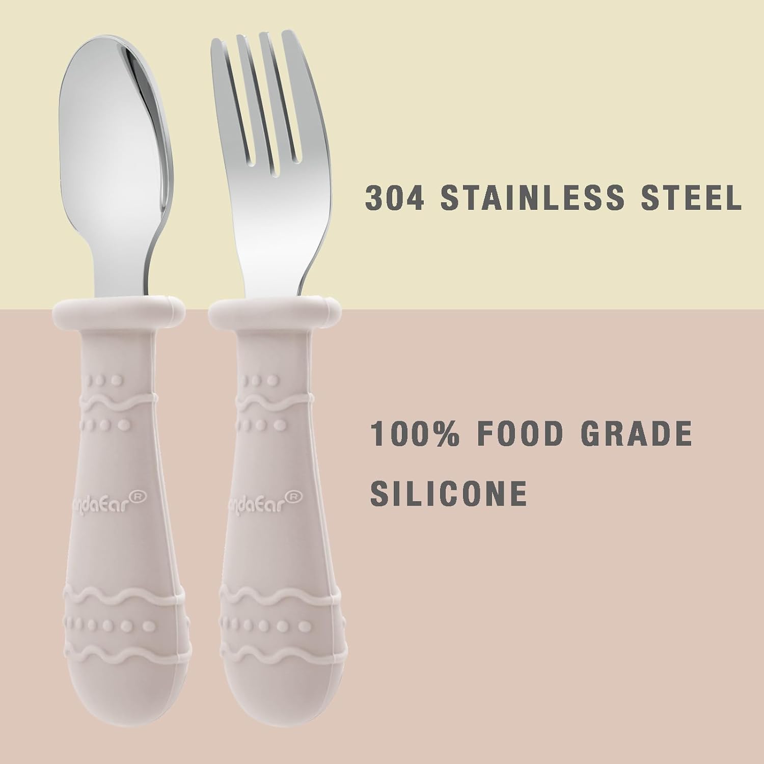 PandaEar Toddler Utensils - 6 Pack Kids Spoons & Forks | Stainless Steel & Silicone, Dishwasher Safe