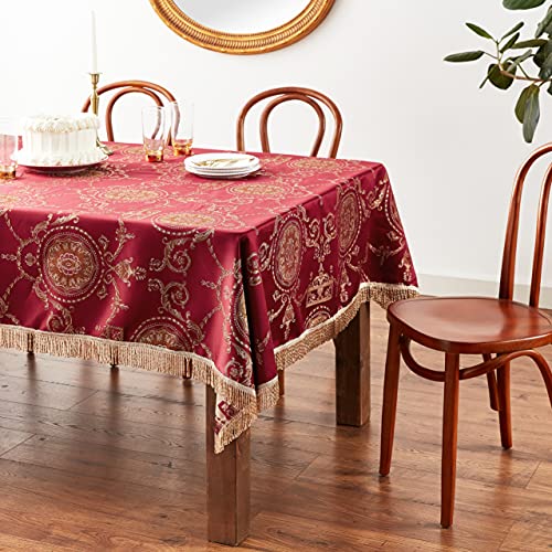 Violet Linen Prestige Damask Design Tablecloths, 60" X 140", Burgundy