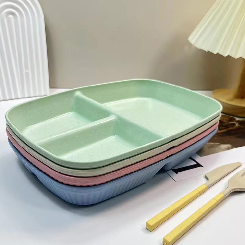 Unbreakable Divided Plates 10.5 Inch 4 PCS,Reusable Wheat Straw Plates，Portion Control Plate Adults, Microwave And Dishwasher Safe, Perfect For Dinner Dishes Kitchen Picnic Party (Classic Series)