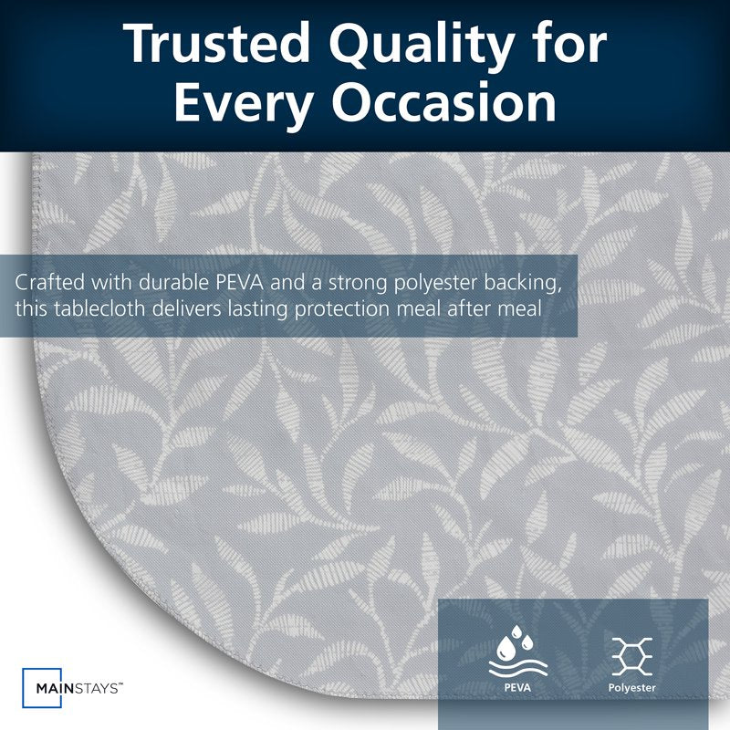 Reusable PEVA Tablecloth 60" x 102" - Grey Leaf Design