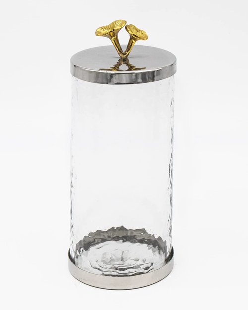 Godinger Canister Storage Container, Glass Storage Canister, Marble with Silver Band - 4x8