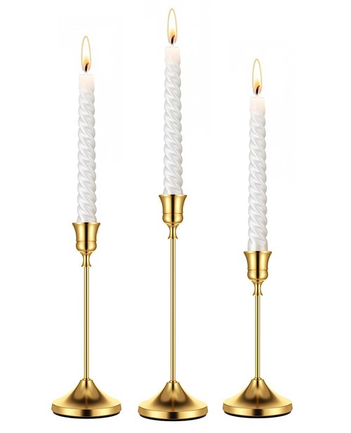 Gold Taper Candle Holders for Pillar Candles, Brass Candlestick Holders, Skinny Candle Holder Decor for centros de mesa Table Centerpiece