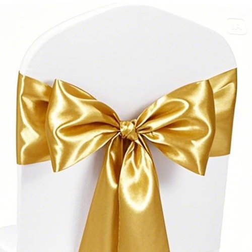 Gankar Satin Chair Sashes Bows 7x108 Inch Party Dinning Room Chairs Accessories Knots Ties for Wedding Birthday Banquet Baby Shower Hotel Christmas Celebration Decoration（50 Pack, Gold）