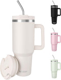 SASEUM 40 oz Insulated Tumbler - Double Wall Stainless Steel with Handle & Lid | BPA-Free, White