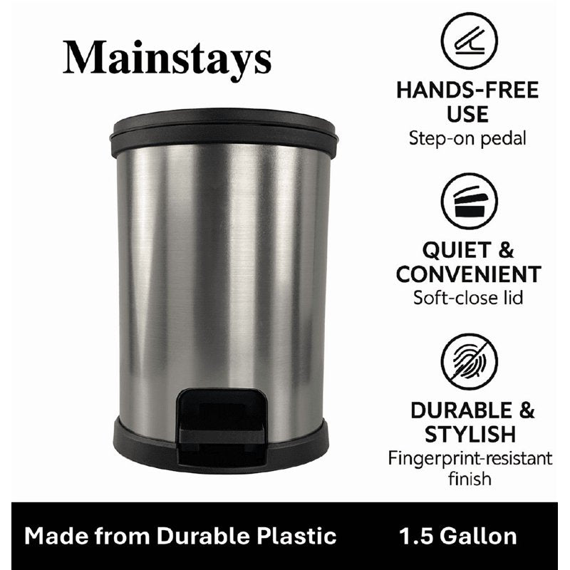 1.5 Gallon Plastic Step Trash Can with Lid - Silver
