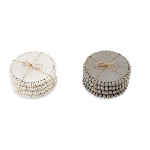 Mud Pie White Beaded Coaster Sets, 4 3/4"" Dia (42500044W)