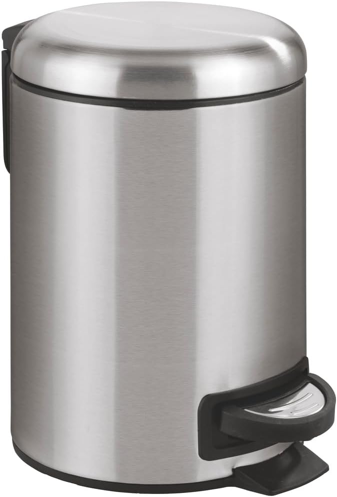 WENKO Stainless Steel Small Trash Can - Pedal Bin with Lid & Removable Inner Bucket | 0.79 Gal, Silver