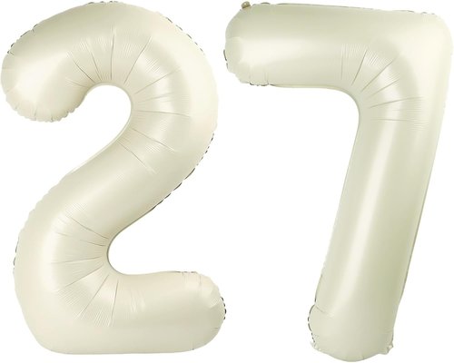 Happy 27 Balloon - Large Foil Number Decoration for Birthdays & Celebrations | Cream Color