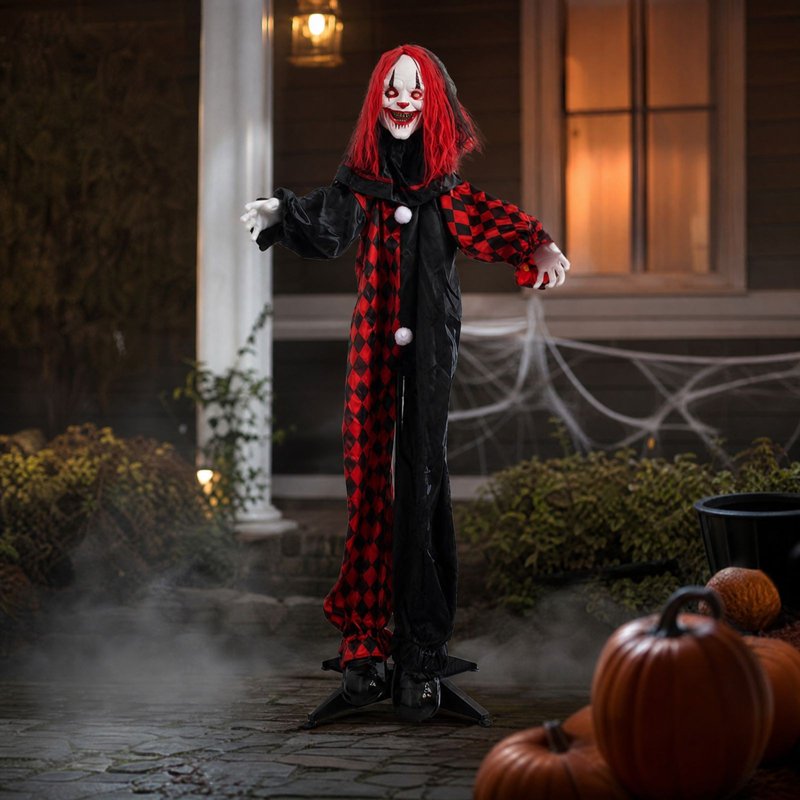Halloween Animated Clown Decoration with Glowing Eyes - Spooky Yard & Indoor Prop