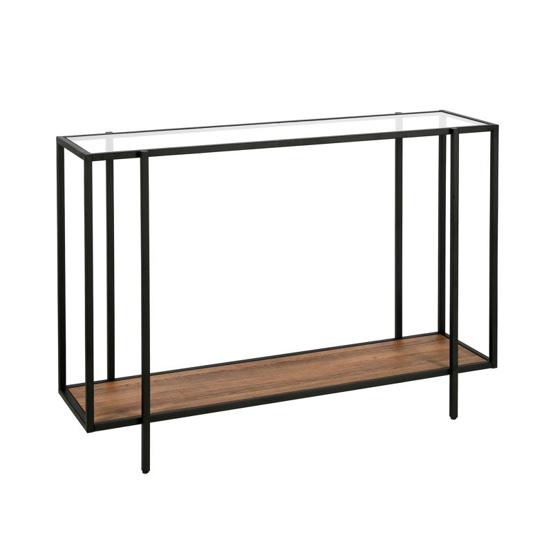 42" Wide Rectangular Console Table with MDF Shelf - Blackened Bronze & Oak