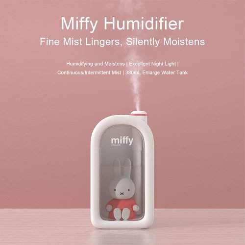 Mipow X Miffy Cool Mist Humidifier - Ultrasonic Quiet , Mini Cute Humidifier with Night Light for Bedroom/Babies Nursery/Office, 380ml