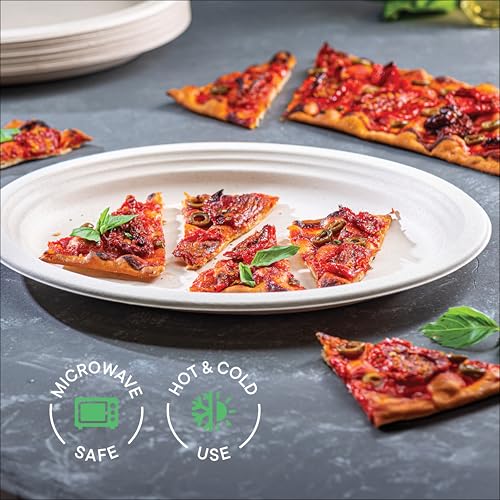 100% Compostable Oval Paper Plates 12.5 inch [500-Bulk Pack] - (PFAS-Free) - (BPI Certified) Heavy Duty, Eco-Friendly, Biodegradable Bagasse Dinner Plates - Natural Brown 12.5" Plate