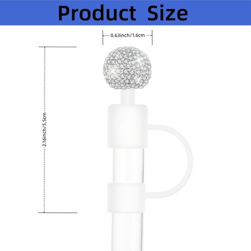 Veseek Bling Tumbler Straw Topper 5Pcs Cute Diamond Straw Cover Cap for Stanley Cup Silicon Straws Toppers Covers for Water Bottle Accessories(White/Pink/Black/Purple/Colorful）