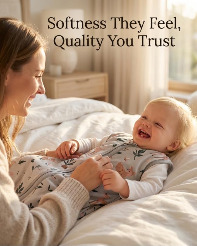 TURMEWU 3 Pack Baby Sleep Sack 0-6 Months 100% Organic Cotton, 0.5 TOG Lightweight Wearable Blanket, 2-Way Zipper Sleeping Bag, Cotton&Fawn&Grey