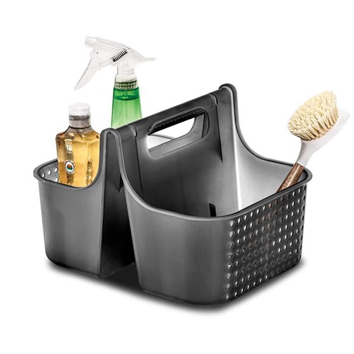 madesmart Large Premium Portable Shower Caddy, Hold Soap, Shampoo, Hair Supplies and Beauty Products, Cleaning Supplies Organizer for Home, Dorm, Plastic Shower Tote, Soft Handle, Smoke