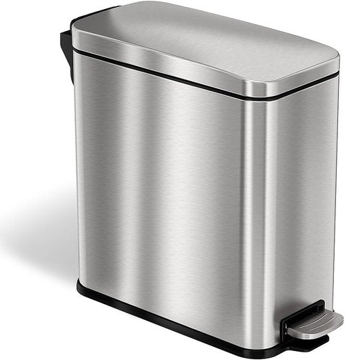 iTouchless 3 Gallon Stainless Steel Trash Can - Soft-Step Lid & Deodorizer | Fingerprint-Proof, Silver