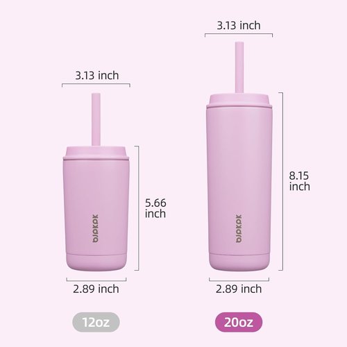 BJPKPK Insulated Tumbler - 20 oz Stainless Steel Travel Mug with Lid & Straw | Spill-Proof, Light Pink