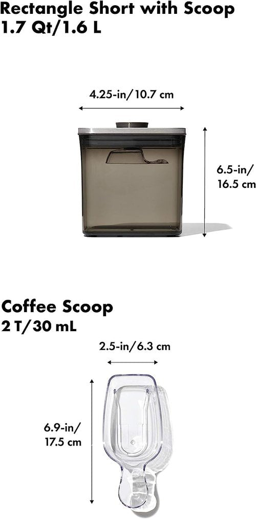 OXO Steel POP Coffee Container with Scoop - 1.7 Qt for Coffee, Tea and More, Grey - Pack of 2