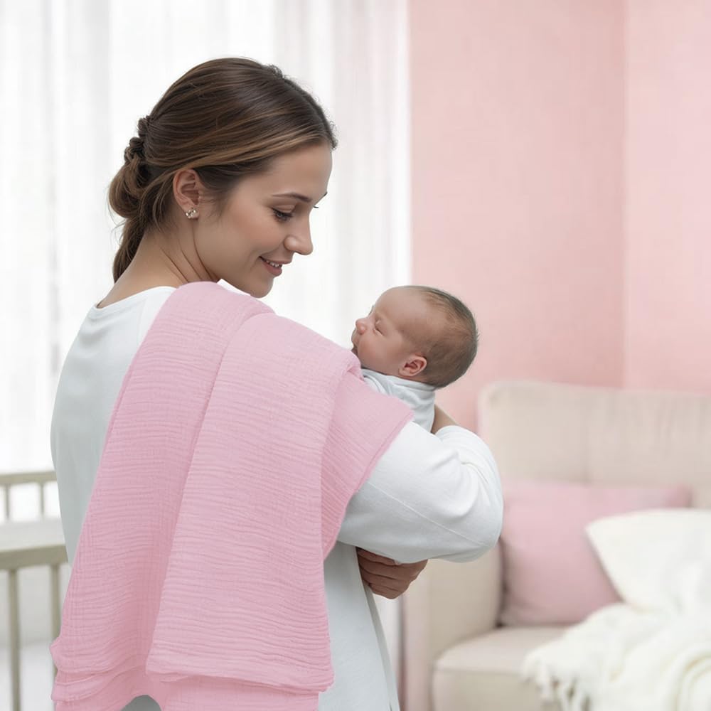 breebleep Muslin Swaddle Blankets for Baby Girl - 3 Pack 47x47 Inch Large Receiving Blankets, Soft Breathable Cotton Nursery Swaddles for Newborn, Infant & Todler, Pink