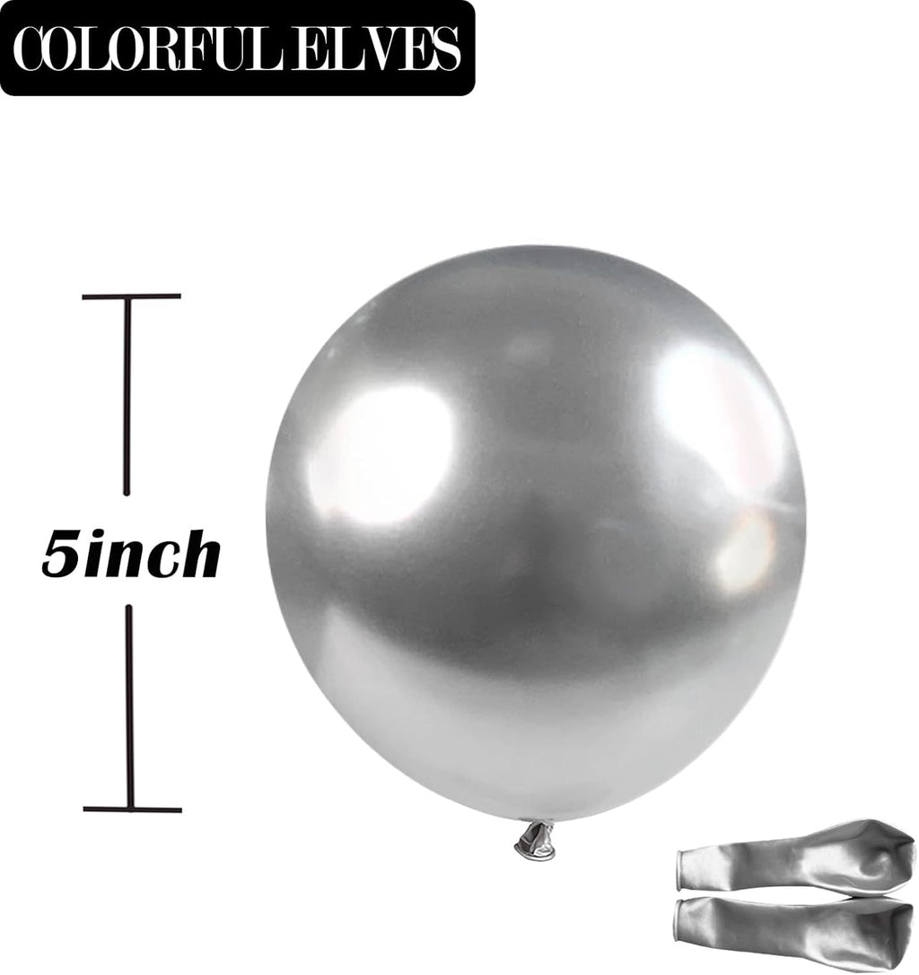 Skiennix 5-Inch Metallic Silver Balloons - Shiny Chrome Mini Balloons for Party Decorations | 100 Pack