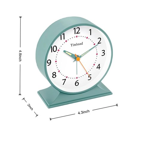 Tinload 4.5" Antique Retro Analog Alarm Clock, Small Silent Bedside Desk Clock with Manual Light, Battery Operated, Snooze, for Living Room, Bedroom, Bedside, Desk(Green)