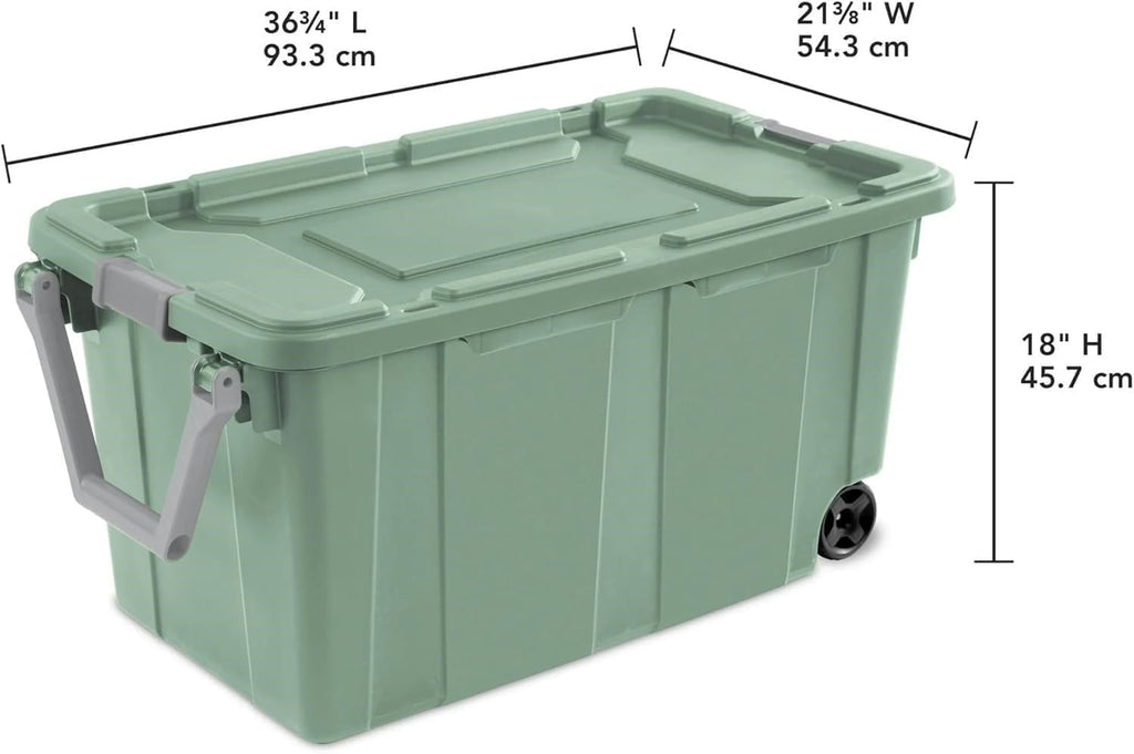 40 Gallon Storage Bin by [Brand Name] - Tough Wheeled Industrial Tote | Stackable Plastic Container, Green Sage - 2 Pack
