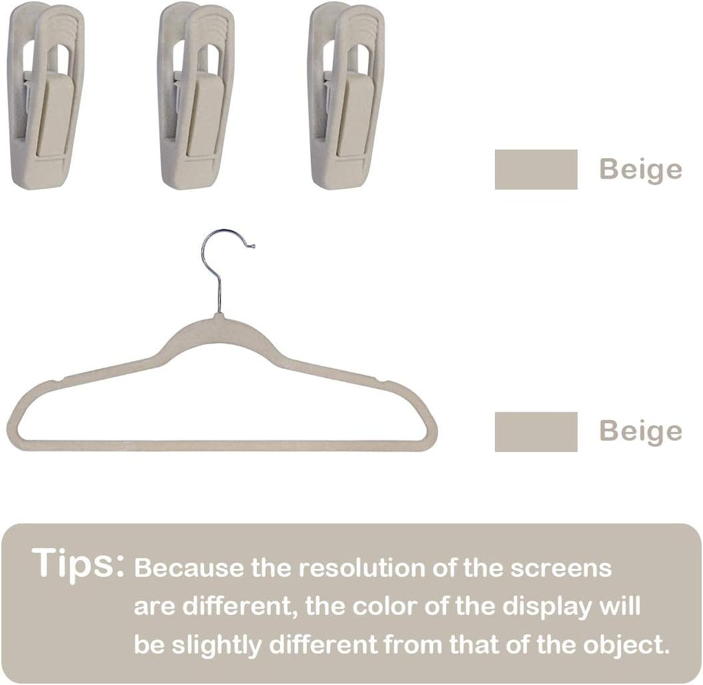 Trgowaul Velvet Hangers - Durable Clips for Thin Pants | 20-Pack in Beige