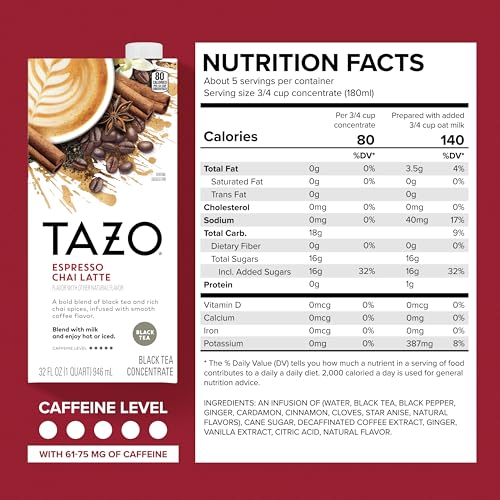 TAZO Decaf Gingerbread Spice Latte Tea Concentrate, 32 Fl Oz Carton (Pack of 2)