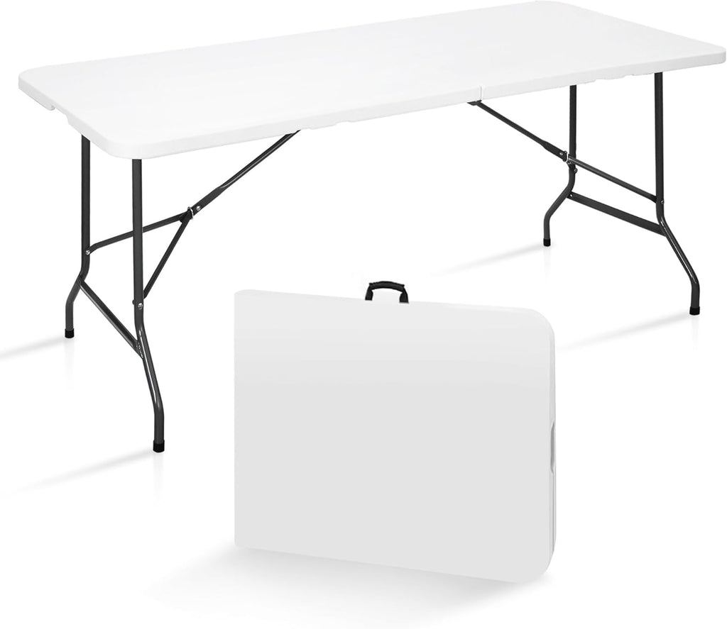 Super Deal 6FT Folding Table - Portable Heavy-Duty Plastic Dining & Picnic Table with Carrying Handle