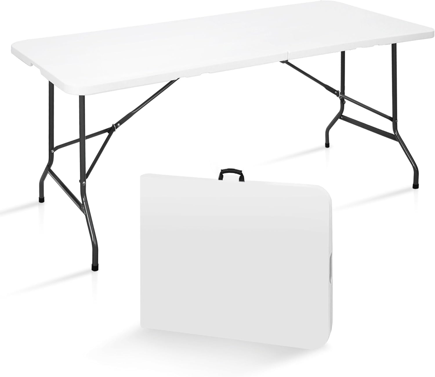 Super Deal 6FT Folding Table - Portable Heavy-Duty Plastic Dining & Picnic Table with Carrying Handle